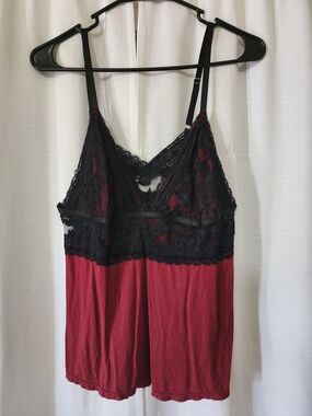 Black Lace & Wine Red Chemise Nightdress - Women Intimates